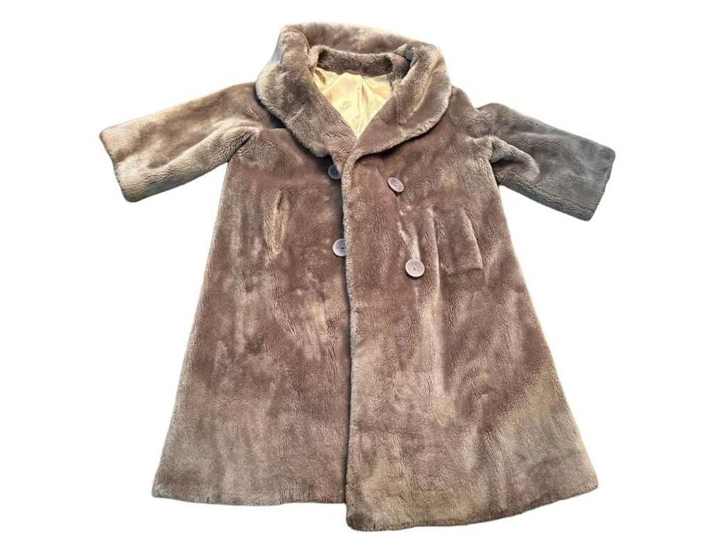 Borgana Deluxe Faux Fur Coat Brown Double Breasted Vintage 60s